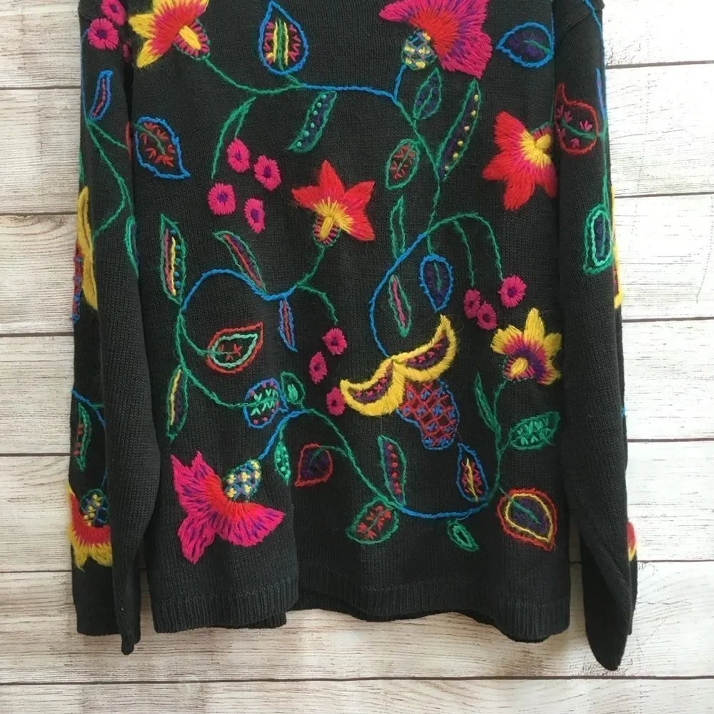 VINTAGE ROSANNA‎ EMBROIDERED SWEATER IN BLACK